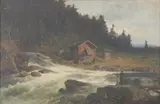 Axel Nordgren, Fishing in the Rapids, Oil on canvas