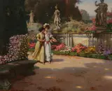 Wilhelm Menzler Casel, Stroll in a Flower-Filled Garden, Oil on canvas