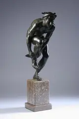Ludwig Cauer, Mercury Tying His Sandal, Bronze, with dark brown patina on a brown granite base - Height: 22 in