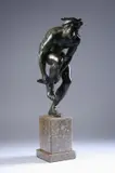 Ludwig Cauer, Mercury Tying His Sandal, Bronze, with dark brown patina on a brown granite base - Height: 22 in