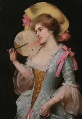 Adriano Cecchi, Coquette with Japanese Fan, Oil on canvas