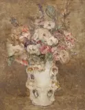 Marie Sterckmans, Roses in White Porcelain Vase, Oil on board