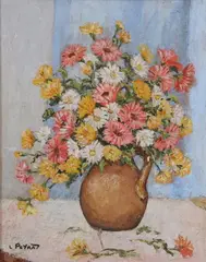 Daisies in Earthenware Vase by Louis Peyrat, Oil on canvas, sold Sep 2007
