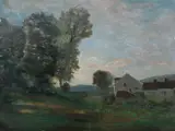 Barbizon School, Farm House at Dusk, FARM HOUSE AT DUSK, oil on board