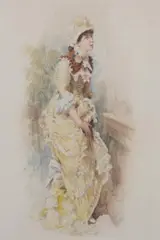 George Hall Neale, Portrait of a Lady in Yellow Dress, Watercolor