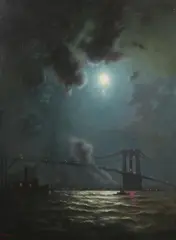 W. E. Burg, Brooklyn Bridge, Oil on canvas