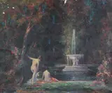 W. F. Slee, Nudes Reclining by Fountain, Oil on canvas