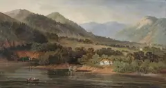 Edward Goodes, Two Boaters on a Mountain Lake, Oil on canvas