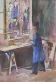 Anna Morse, Artist in Studio, Watercolor