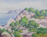 Birger Sandzén, Rocky Coast with Windswept Trees