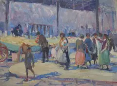 Farmer'S Market Scene by Rachel Hartley, FARMER'S MARKET SCENE, oil on canvas board, sold Sep 2007