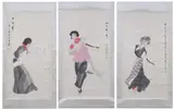 A Lao, "Portraits of Chinese Tribal Dancers" (2), Together with Yedian-Yu "Chinese Tribal Dancer"; ink and color on paper, scrolls, signed and sealed (3)