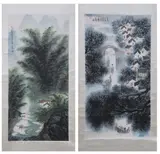 Zhang Detang, "Landscape"; "Village with Rice Fields", Ink and color on paper, scrolls, signed and sealed (2)