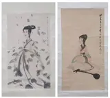 Fu Baoshi, "Woman in Robe"; "Woman playing a Jin", Ink and color on paper, scrolls, signed and sealed (2)