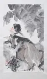 Zhon Qon Fa, "Woman writing", Ink and color on paper, scroll, signed and sealed
