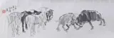 Zhang Guang, "Hundred Cows", Ink and color on paper, scroll, signed and sealed