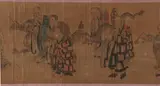 Ding Yun Tong, "Figures", Ink and color on paper, scroll, signed and sealed