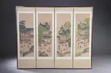 Anonymous, "Pagoda and Children at play", Ink and color on paper; four-fold screen - Each panel: 38 in. x 12 1/2 in