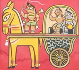 Jamini Roy, Untitled, KRISHNA AND BALARAM IN A CHARIOT, gouache on card