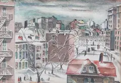 H. Samstag, The City in Winter, Watercolor
