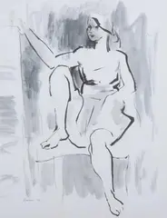 Jacob Kainen, Seated Woman, Ink and wash