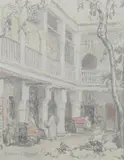 Moorish Courtyard by Louis Comfort Tiffany, Graphite and colored pencil, sold Nov 2007