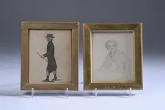 American School, Untitled, SEATED BOY and MAN WALKING: TWO WORKS, first, pencil on paper, second, engraving - First, sight: 4 3/4 in. x 4 in., second, sight: 5 in. x 4 in