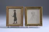 American School, Untitled, SEATED BOY and MAN WALKING: TWO WORKS, first, pencil on paper, second, engraving - First, sight: 4 3/4 in. x 4 in., second, sight: 5 in. x 4 in