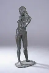 J.A. Finelli, Large Standing Female Nude, With her right hand on hip, left hand touching hair, bronze, signed on base '3/6 J.A