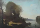 Untitled by Continental School, ALONG THE RIVER BANK, oil on canvas, sold Nov 2007