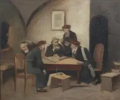 Rabbi'S at Study by Continental School, Oil on panel, sold Nov 2007