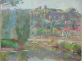 Robert Breitwieser, Stuttgart Landscape with Figures, Oil on board