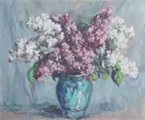 Robert Dorange, Bouquet of Lilacs, Oil on board