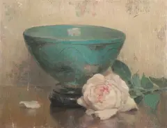 Still Life of Pink Rose and Bowl by Marthe Kratké, Oil on canvas, sold Nov 2007