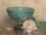 Marthe Kratké, Still Life of Pink Rose and Bowl, Oil on canvas