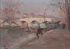 Louis Battin, Along the Seine, Oil on panel