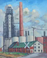 Thaddeus J. Haduch, Railroad Crossing, Oil on canvas board