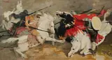 S. Nikolic, Battle Between Knights on Horseback, Oil on canvas