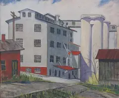 Henry Olson, Factory Buildings, Oil on canvas