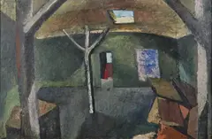 Morris Davidson, Untitled, INTERIOR WITH SKYLIGHT, oil on board