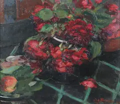 Jacques-Émile Blanche, Flowers on a Tiled Floor, Oil on canvas board