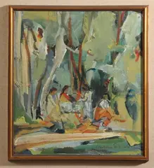 Evangeline Gilchrist, Gathering by the Trees, Oil on board