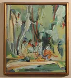 Evangeline Gilchrist, Gathering by the Trees, Oil on board