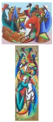 Fritz Rock, PRODUCE MARKET and THE FRUIT BEARERS: TWO WORKS, each signed lower right, Oil on canvas - First: 20 in. x 24 in., second: 48 in. x 16 in