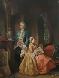 Belgian School, Untitled, THE SUITOR, oil on panel