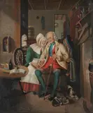 Scottish School, Untitled, INTERIOR WITH FIGURES, oil on board