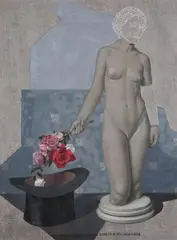 Robert Knight Ryland, Statue with Flowers and Hat, Oil on canvas