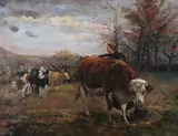Milking Time by American School, Oil on canvas, sold Nov 2007