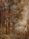 Figure in Autumn Landscape by American School, Oil on canvas laid on board, sold Nov 2007