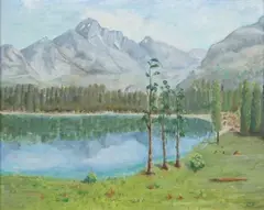 Dwight D. Eisenhower, Landscape with Mountains and Lake, Oil on panel